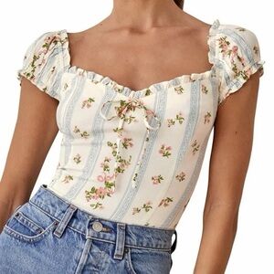 Reformation Ogden Floral Crepe Puff Sleeve Top